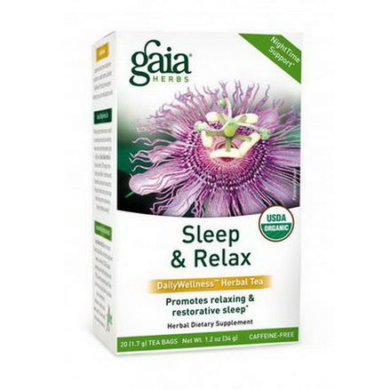 Gaia Herbs, Sleep&Relax, RapidRelief Herbal Tea, Caffeine-Free, 20 Tea Bags 34g