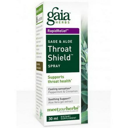 Gaia Herbs, Throat Shield Spray, Sage&Aloe, 30ml