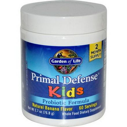 Garden of Life, Kids, Primal Defense, Probiotic Formula, Natural Banana Flavor 76.8g