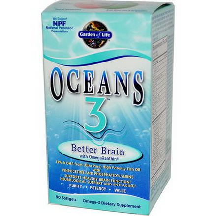Garden of Life, Oceans 3, Better Brain with OmegaXanthin, 90 Softgels