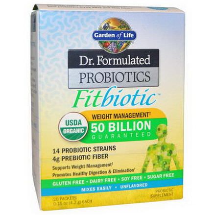Garden of Life, Organic, Dr. Formulated Probiotics Fitbiotic, Unflavored, 20 Packets 4.2g Each