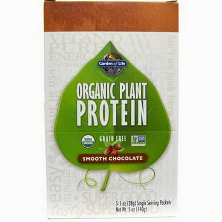 Garden of Life, Organic Plant Protein, Grain Free, Smooth Chocolate, 5 Single Serving Packets 28g Each