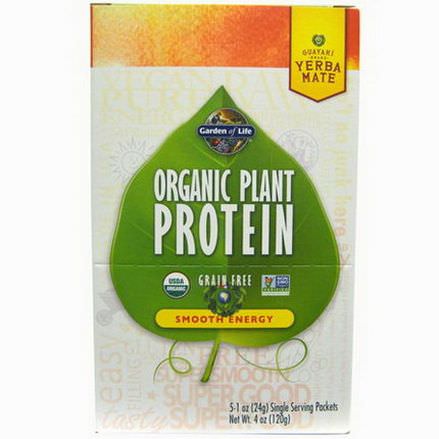 Garden of Life, Organic Plant Protein, Grain Free, Smooth Energy, 5 Single Serving Packets 24g Each