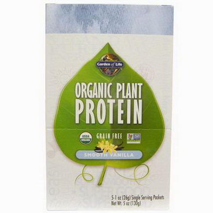 Garden of Life, Organic Plant Protein, Grain Free, Smooth Vanilla, 5 Single Serving Packets 26g Each