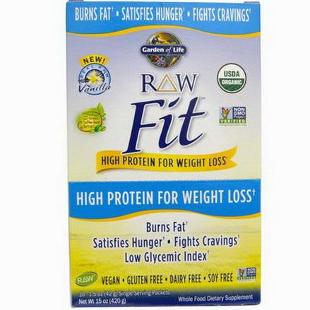 Garden of Life, RAW Fit, High Protein for Weight Loss, Vanilla, 10 Single Serving Packets 42g Each