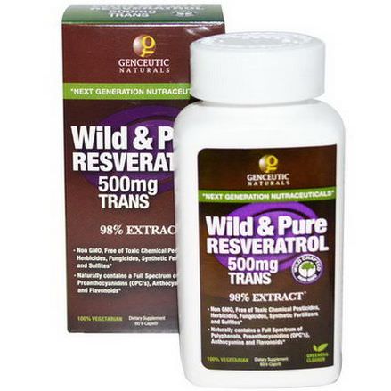 Genceutic Naturals, Wild&Pure Resveratrol, 500mg, 60 V-Caps