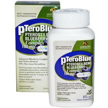 Genceutic Naturals, pTeroBlue, Pterostilbene Blueberry Complex, 100mg, 60 V-Caps