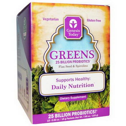 Genesis Today, Greens, Flax Seed&Spirulina, 15 Packets, 0.5 oz Each