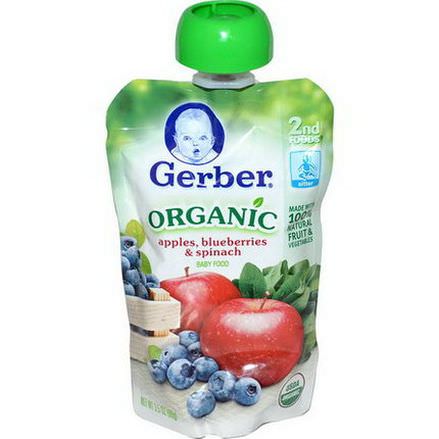 Gerber, 2nd Foods, Organic Baby Food, Apples, Blueberries&Spinach 99g