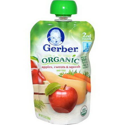 Gerber, 2nd Foods, Organic Baby Food, Apples, Carrots&Squash 99g