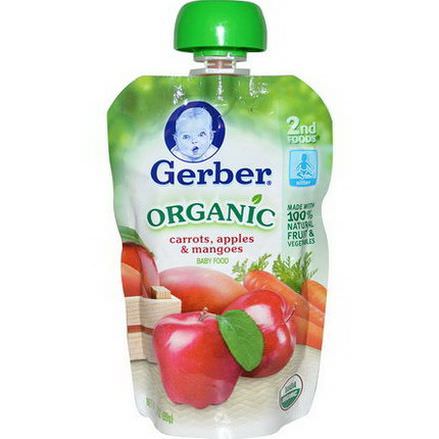Gerber, 2nd Foods, Organic Baby Food, Carrots, Apples&Mangoes 99g