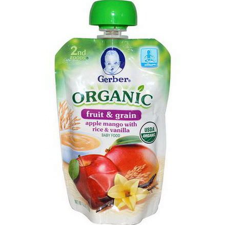 Gerber, 2nd Foods, Organic, Baby Food, Fruit and Grain, Apple Mango with Rice&Vanilla 99g