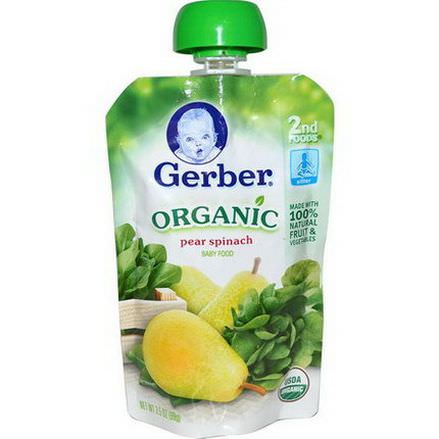 Gerber, 2nd Foods, Organic Baby Food, Pear Spinach 99g