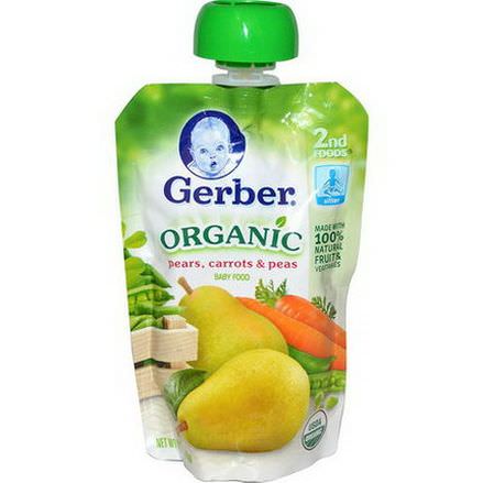 Gerber, 2nd Foods, Organic Baby Food, Pears, Carrots&Peas 99g