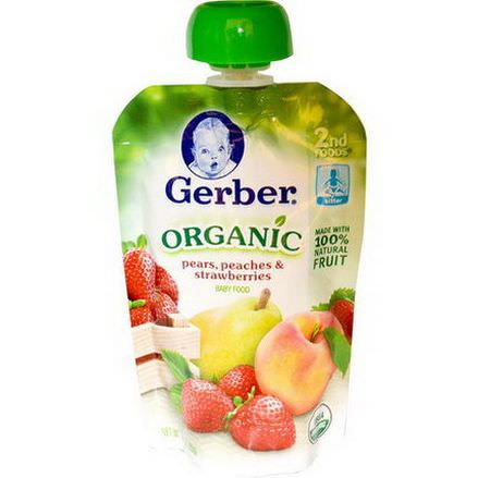 Gerber, 2nd Foods, Organic Baby Food, Pears, Peaches&Strawberries 99g