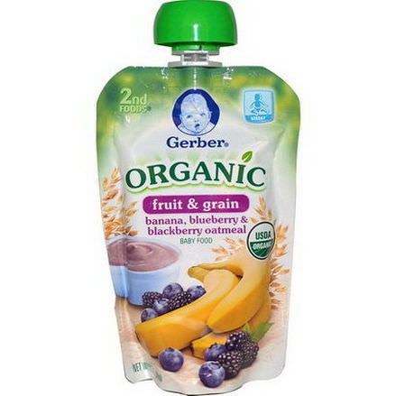 Gerber, Organic Fruit&Grain, Baby Food, Banana, Blueberry&Blackberry Oatmeal, 2nd Food 99g