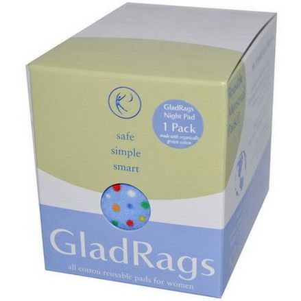 GladRags, Night Pad, Reusable Pad for Women, Blue Dot, 1 Pack