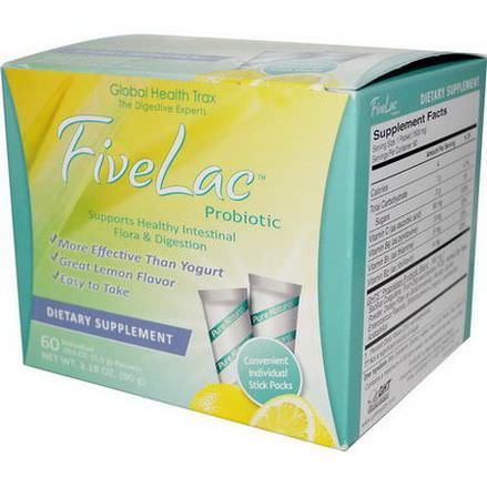Global Health Trax, FiveLac Probiotic, Lemon Flavor, 60 Packets 1.5g Each