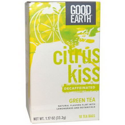 Good Earth Teas, Citrus Kiss, Decaffeinated Green Tea, Lemongrass, 18 Tea Bags 33.2g