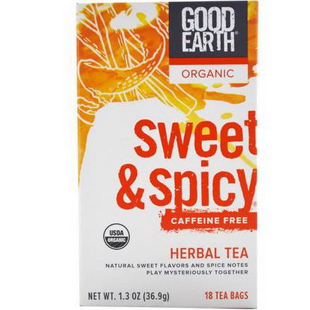 Good Earth Teas, Organic Herbal Tea, Sweet&Spicy, Caffeine Free, 18 Tea Bags 36.9g