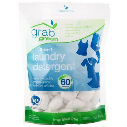 GrabGreen, 3-in-1 Laundry Detergent, Fragrance Free, 60 Loads 1080g