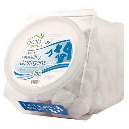GrabGreen, 3-in-1 Laundry Detergent Pods, Fragrance Free, 132 Loads