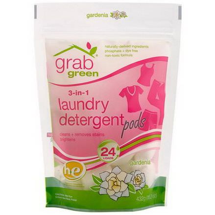 GrabGreen, 3-in-1 Laundry Detergent Pods, Gardenia, 24 Loads 432g