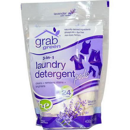 GrabGreen, 3-in-1 Laundry Detergent Pods, Lavender, 24 Loads 432g