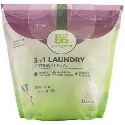 GrabGreen, 3-in-1 Laundry Detergent Pods, Lavender with Vanilla, 132 Loads 2376g