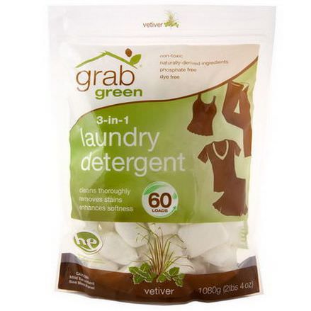 GrabGreen, 3-in-1 Laundry Detergent, Vetiver, 60 Loads 1080g