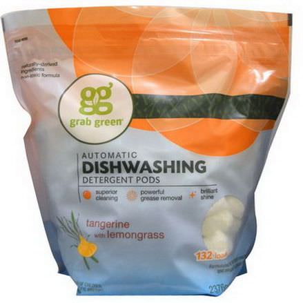 GrabGreen, Automatic Dishwashing Detergent Pods, Tangerine with Lemongrass, 132 Loads, 5 lbs 2376g