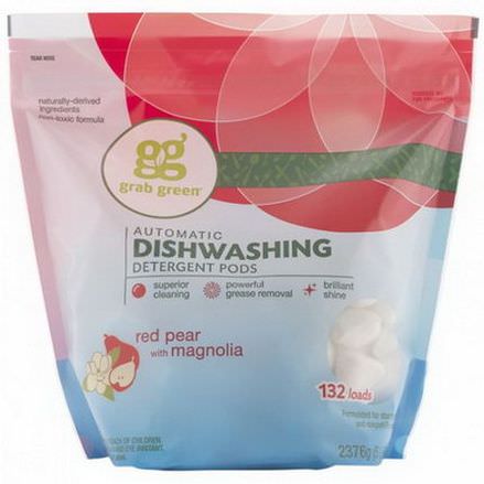 GrabGreen, Automatic Dishwashing Detergent Pods, Red Pear with Magnolia, 132 Loads 2376g