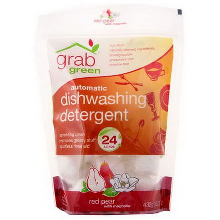 GrabGreen, Automatic Dishwashing Detergent, Red Pear with Magnolia, 24 Loads 432g