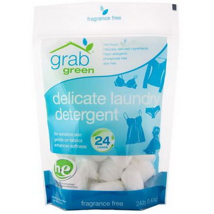 GrabGreen, Delicate Laundry Detergent, Fragrance Free, 24 Loads 240g
