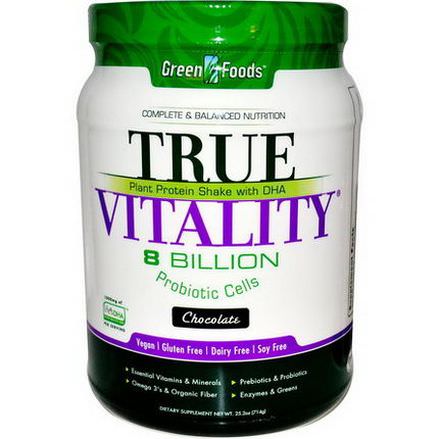 Green Foods Corporation, True Vitality, Plant Protein Shake with DHA, Chocolate 714g