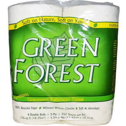 Green Forest, Premium Bathroom Tissue, Unscented, 2-Ply, 4 Double Rolls