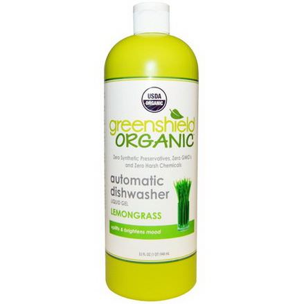 GreenShield Organic, Automatic Dishwasher Liquid Detergent, Lemongrass 946ml