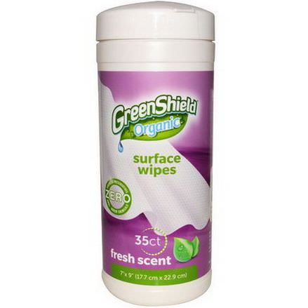 GreenShield Organic, Surface Wipes, Fresh Scent, 35 Wipes 17.7 cm x 22.9 cm Each