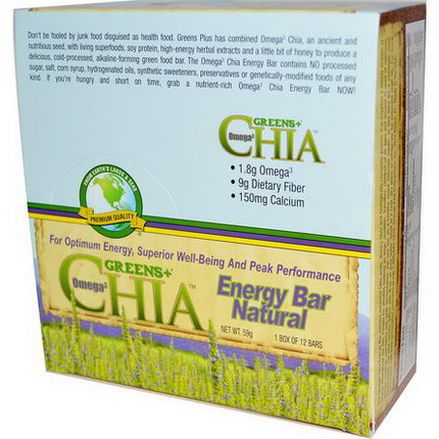 Greens Plus, Omega 3 Chia, Energy Bar, Natural 59g Each