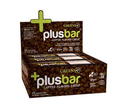 Greens Plus, Plusbar, Coffee Almond Chia Crisp, 12 Nutrition Bars 40g Each