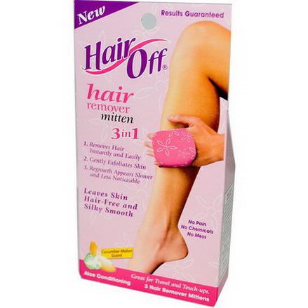 HairOff, Hair Remover Mitten, 3 in 1, Cucumber Melon Scent, 3 Pack