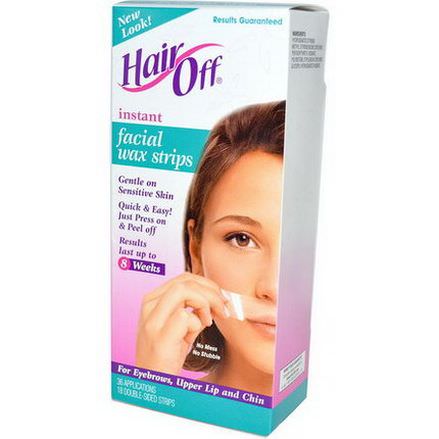 HairOff, Instant Facial Wax Strips, 18 Double-Sided Strips