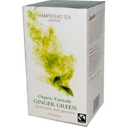 Hampstead Tea, Organic Fairtrade, Ginger Green, 25 Sachets 50g