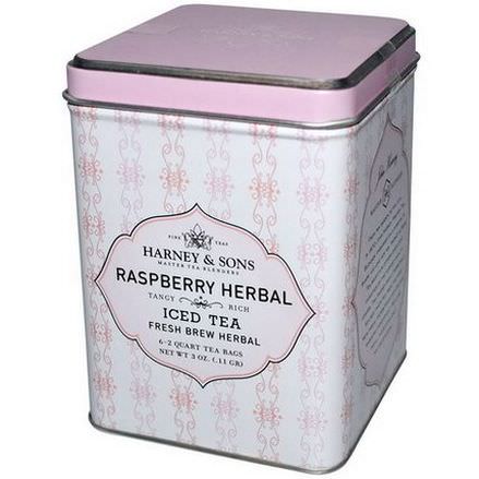 Harney&Sons, Iced Tea, Fresh Brew Herbal, Raspberry Herbal, 6 - 2 Quart Tea Bags, 3 oz