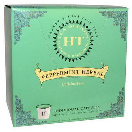 Harney&Sons, Peppermint Herbal Tea, Caffeine Free, 16 K-Cups 4.5g Each