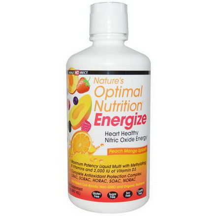 Health Direct, Nature's Optimal Nutrition, Energize, Peach Mango Splash 887ml