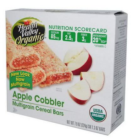 Health Valley, Organic Multigrain Cereal Bars, Apple Cobbler, 6 Bars, 1.3 oz Each