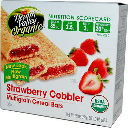 Health Valley, Organic Multigrain Cereal Bars, Strawberry Cobbler, 6 Bars, 37g Each