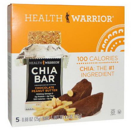 Health Warrior, Inc. Chia Bar, Chocolate Peanut Butter, 5 Bars 25g Each