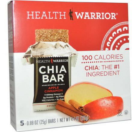 Health Warrior, Inc. Chia Bars, Apple Cinnamon, 5 Bars 25g Each